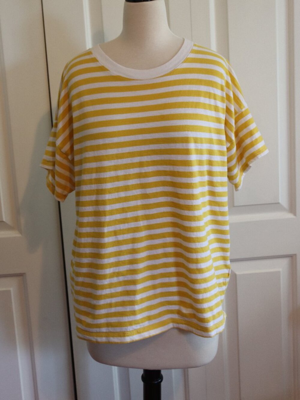 J.Crew Short Sleeve Yellow / White Striped Tee Size Large 100% Cotton Casual